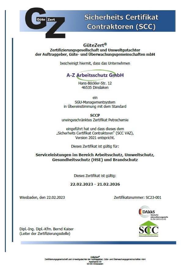 A-Z Arbeitsschutz Zertifikat